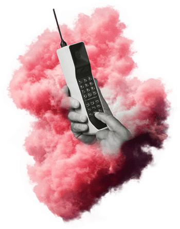 altes Telefon in pinker Wolke